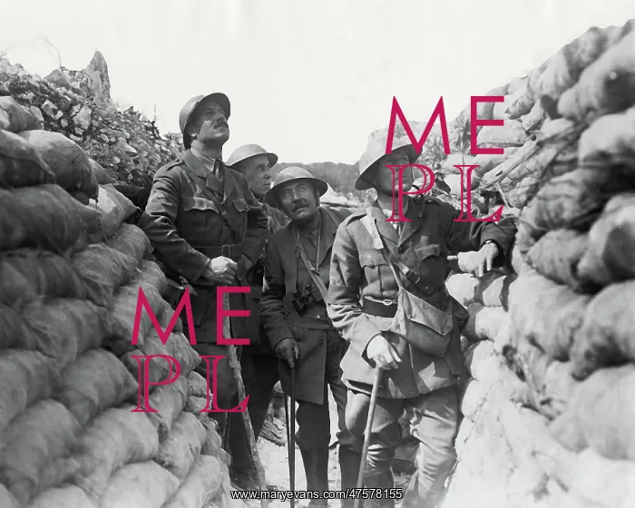 : British war correspondents in trench, Western Front, WW1 : British war correspondents in trench, Western Front, WW1
