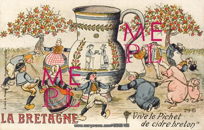 : Brittany - Local Bretons dance around a jug of local cider : Brittany - Local Bretons dance around a jug of local cider