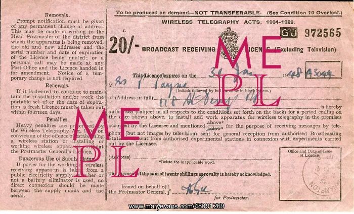 : Broadcast Receiving Licence excluding television : Broadcast Receiving Licence excluding television