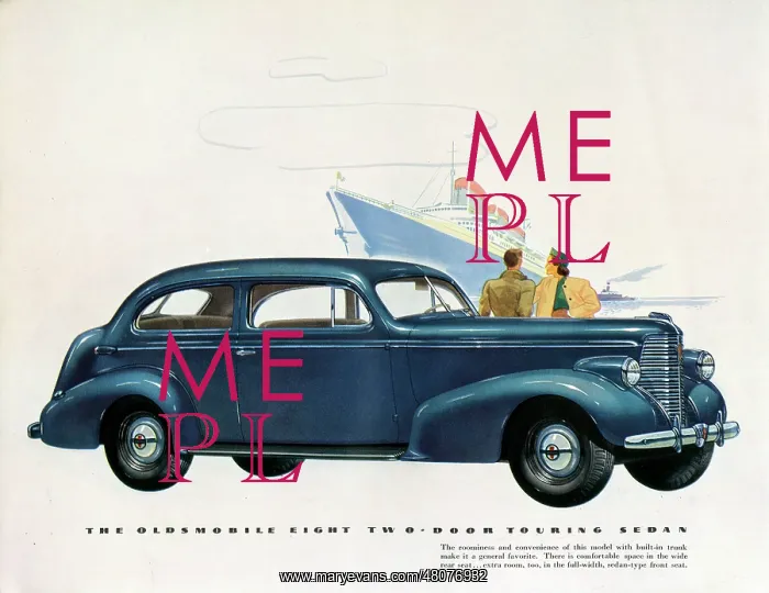 : Brochure illustration, Oldsmobile Eight and SS Normandie : Brochure illustration, Oldsmobile Eight and SS Normandie