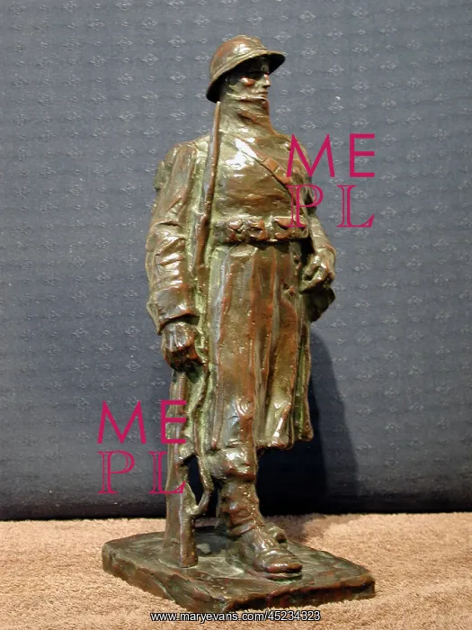 : Bronze figure of a Belgian infantryman, WW1 : Bronze figure of a Belgian infantryman, WW1