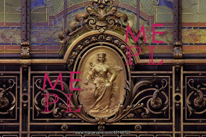 : Bronze medallion, Hall, Societe Generale, Paris, France : Bronze medallion, Hall, Societe Generale, Paris, France