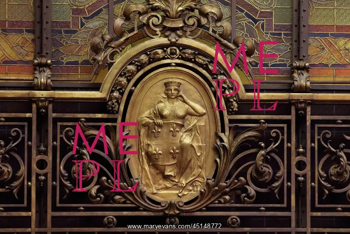 : Bronze medallion, Hall, Societe Generale, Paris, France : Bronze medallion, Hall, Societe Generale, Paris, France