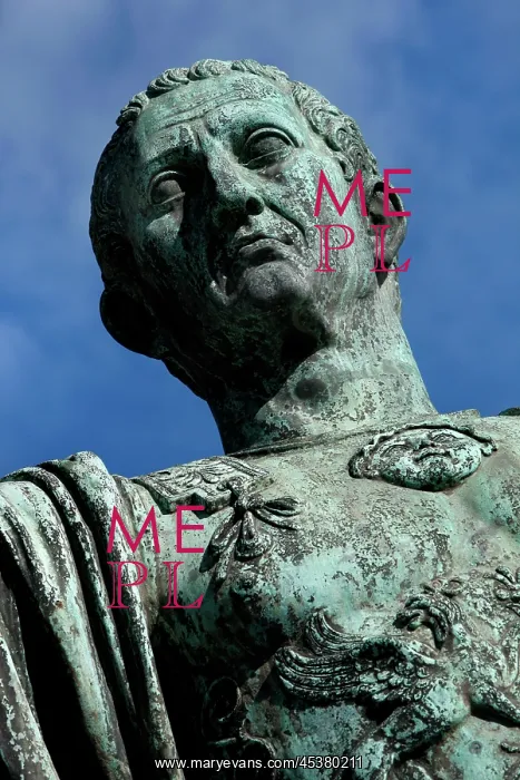 : Detail of bronze sculpture of Roman Emperor Nerva : Detail of bronze sculpture of Roman Emperor Nerva