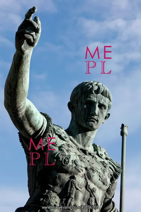 : Rome. Detail of bronze statue of Roman Emperor Augustus : Rome. Detail of bronze statue of Roman Emperor Augustus