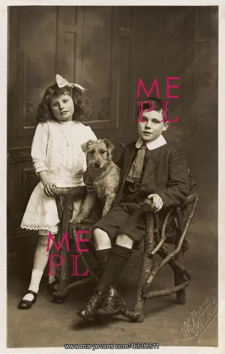 : A Brother and Sister posing with their pet dog : A Brother and Sister posing with their pet dog