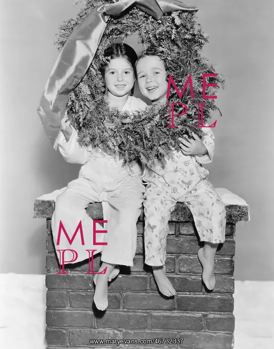  : Brother and sister sitting on a chimney