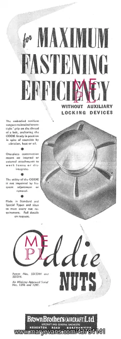 : Brown Brothers Aircraft & General Engineers. Oddie Nuts