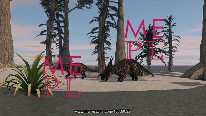 : Two brown Einiosaurus dinosaurs in a prehistoric environment : Two brown Einiosaurus dinosaurs in a prehistoric environment