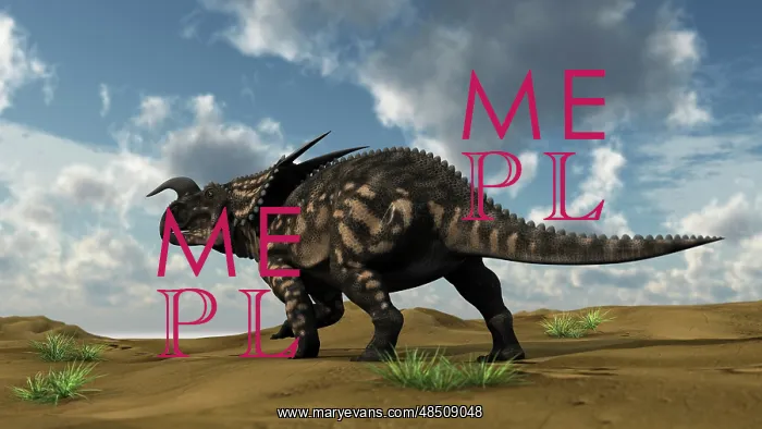 : Brown Einiosaurus walking across a barren landscape : Brown Einiosaurus walking across a barren landscape