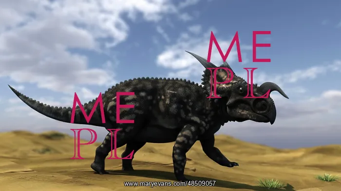 : Brown Einiosaurus walking across a barren landscape : Brown Einiosaurus walking across a barren landscape