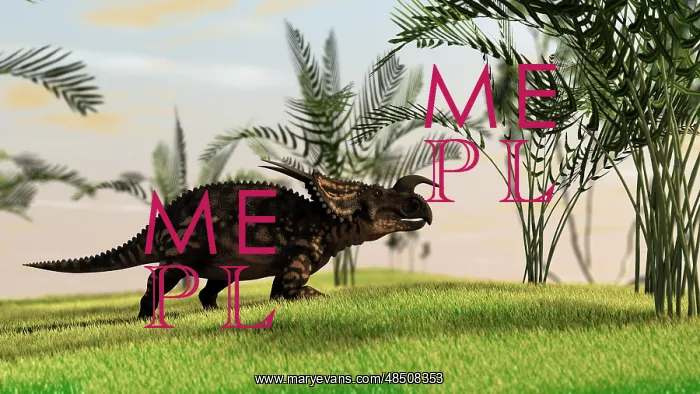 : Brown Einiosaurus walking in a field : Brown Einiosaurus walking in a field