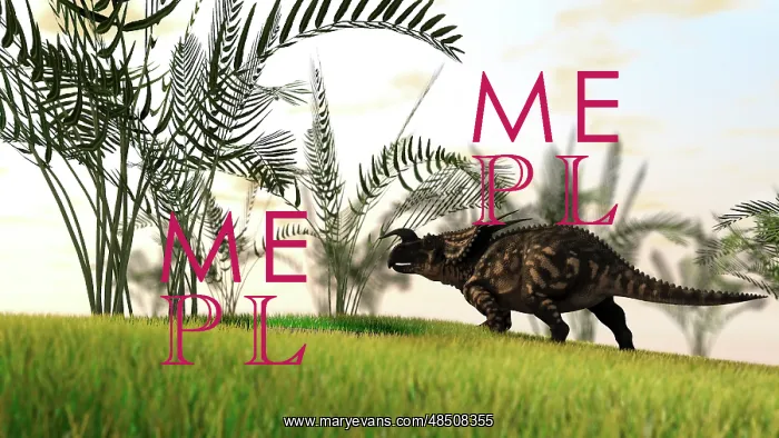 : Brown Einiosaurus walking in a field : Brown Einiosaurus walking in a field