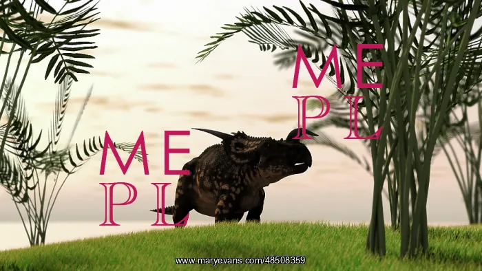 : Brown Einiosaurus walking in a field : Brown Einiosaurus walking in a field