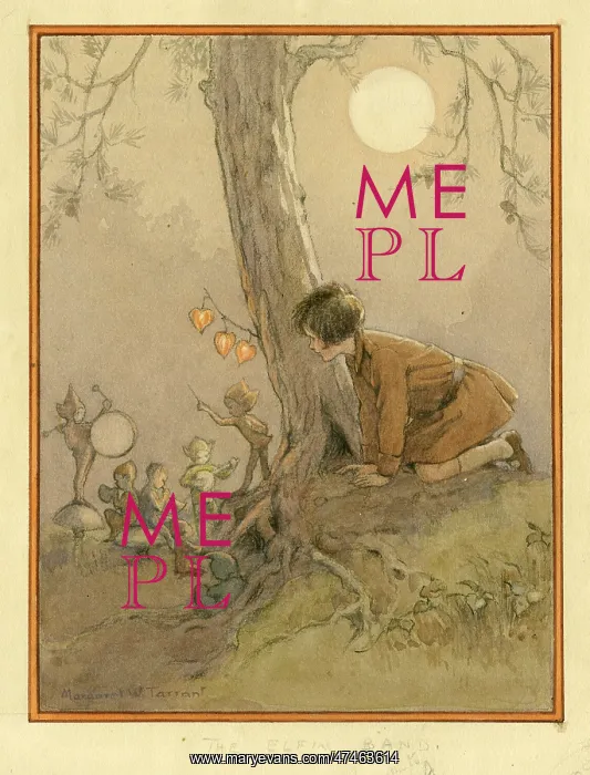 : Brownie looking at elves playing musical instruments : Brownie looking at elves playing musical instruments