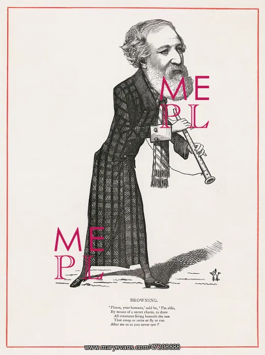  : BROWNING. ROBERT BROWNING (1812 - 1889), writer, depicted as the Pied Piper of Hamelin