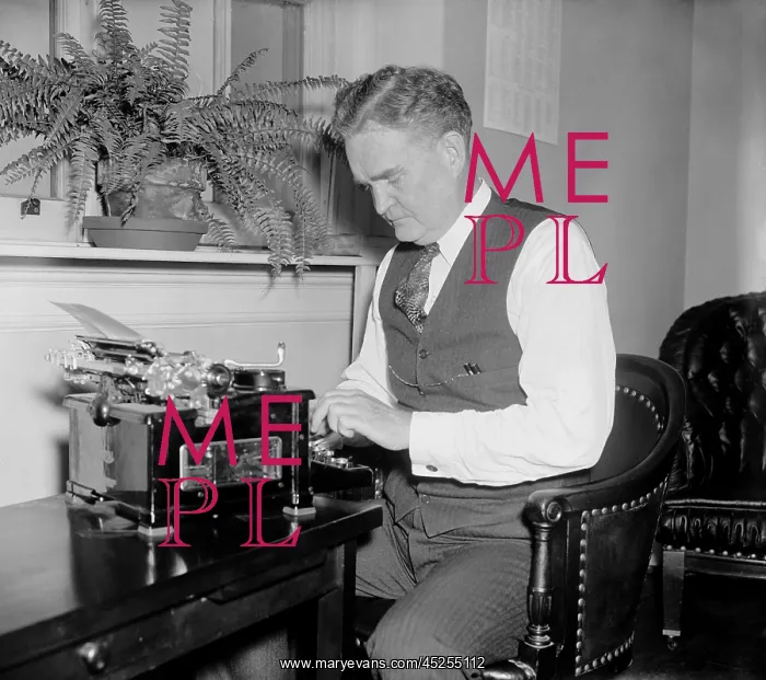: Bruce Barton at a typewriter, possibly when the : Bruce Barton at a typewriter, possibly when the