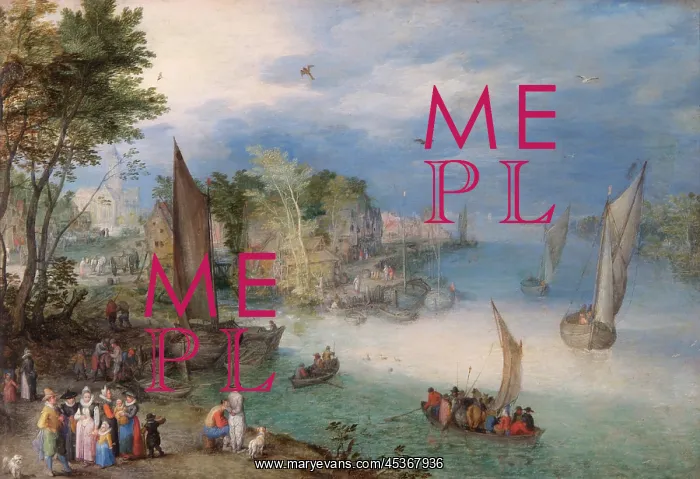 : Brueghel - River Scene with Boats and Figures : Brueghel - River Scene with Boats and Figures
