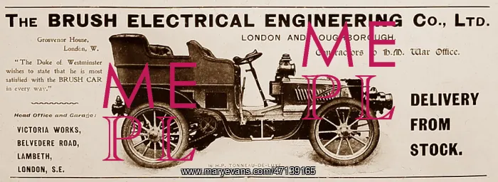 : Brush Electrical Engineering veteran car advert : Brush Electrical Engineering veteran car advert