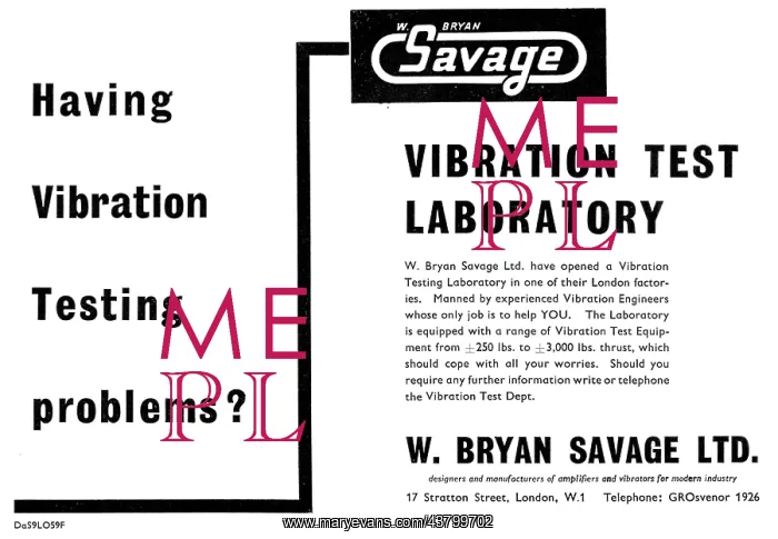 : Bryan Savage Vibration Test Laboratory 1959 : Bryan Savage Vibration Test Laboratory 1959