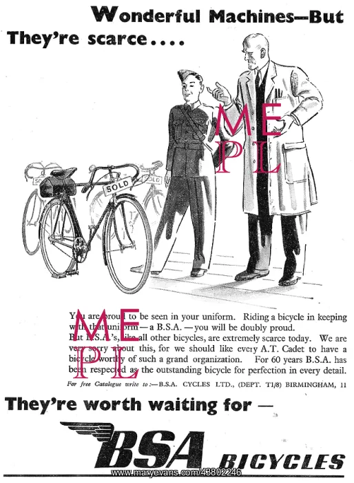 : BSA Bicycles wartime Series Of Adverts : BSA Bicycles wartime Series Of Adverts