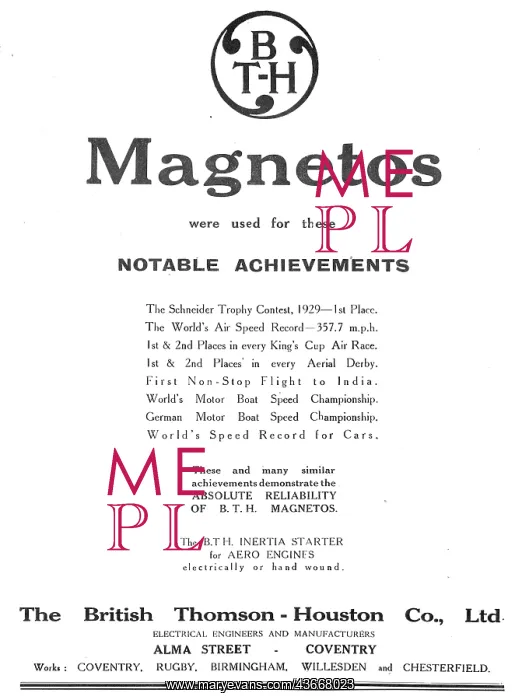 : BTH Aero Engine Magnetos Notable Achievements : BTH Aero Engine Magnetos Notable Achievements