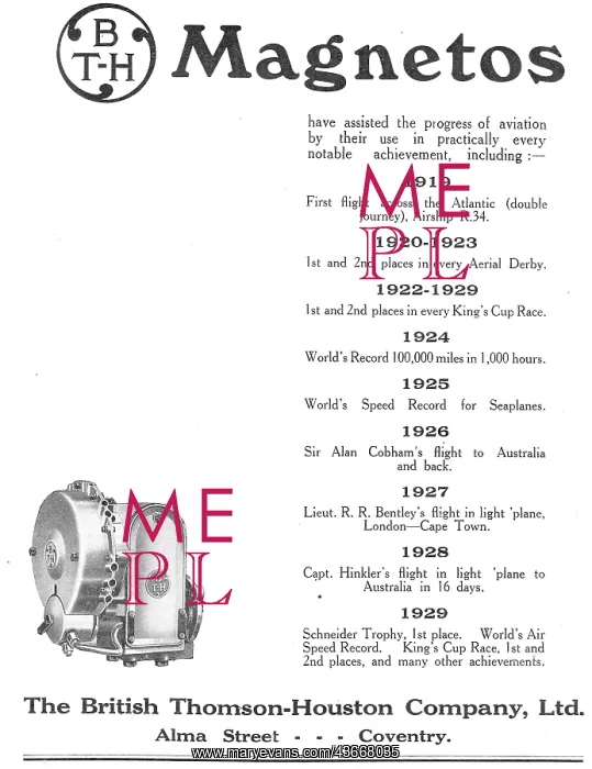 : BTH Aero Engine Magnetos Notable Achievements : BTH Aero Engine Magnetos Notable Achievements