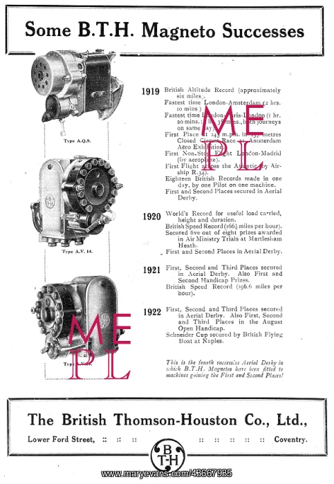 : BTH Aero-Engine Magnetos Type AQ9 & AV14 : BTH Aero-Engine Magnetos Type AQ9 & AV14