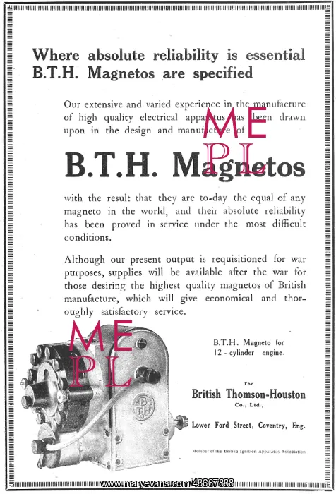 : BTH Magnetos 1918 : BTH Magnetos 1918