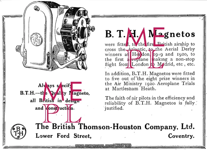: BTH Magnetos 1921 : BTH Magnetos 1921