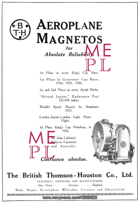 : BTH Magnetos 1925 : BTH Magnetos 1925