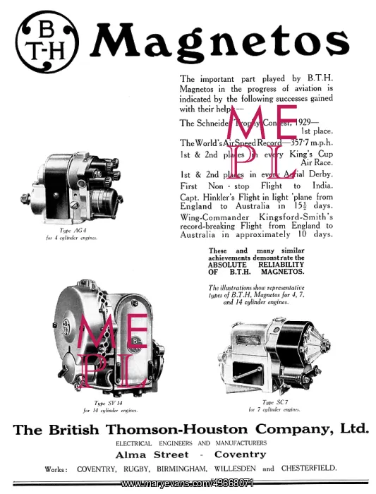 : BTH Magnetos 1931 : BTH Magnetos 1931