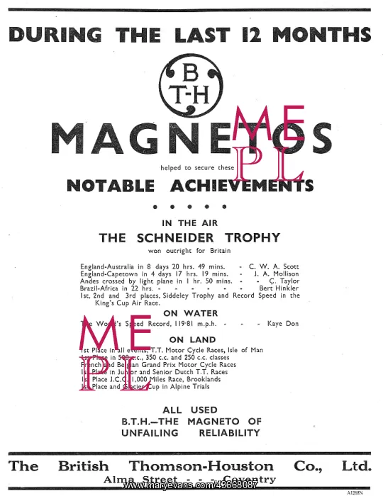 : BTH Magnetos - Some Notable Achievements : BTH Magnetos - Some Notable Achievements