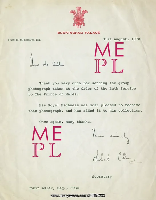 : Buckingham Palace letter, Order of the Bath service : Buckingham Palace letter, Order of the Bath service