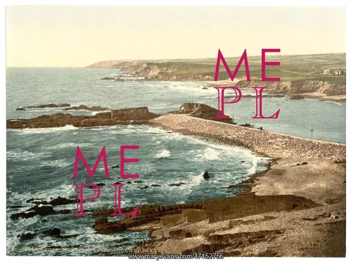 : Bude, entrance to harbor and breakwater, Cornwall, England : Bude, entrance to harbor and breakwater, Cornwall, England