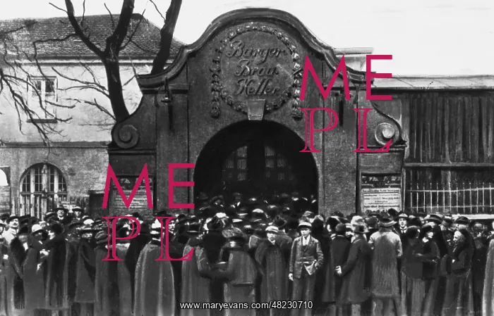 : The Buergerbraeukeller in Munich, 1923 : The Buergerbraeukeller in Munich, 1923