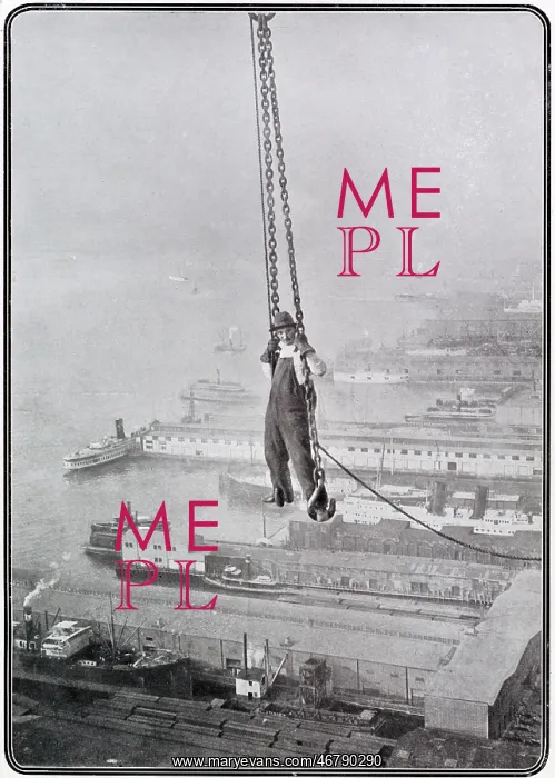 : Builder being hoisted up to Giddy Heights 1911 : Builder being hoisted up to Giddy Heights 1911