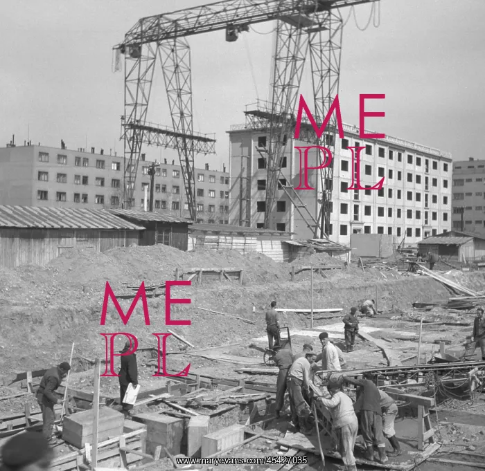 : Building site - panel house - crane - housing quarters : Building site - panel house - crane - housing quarters
