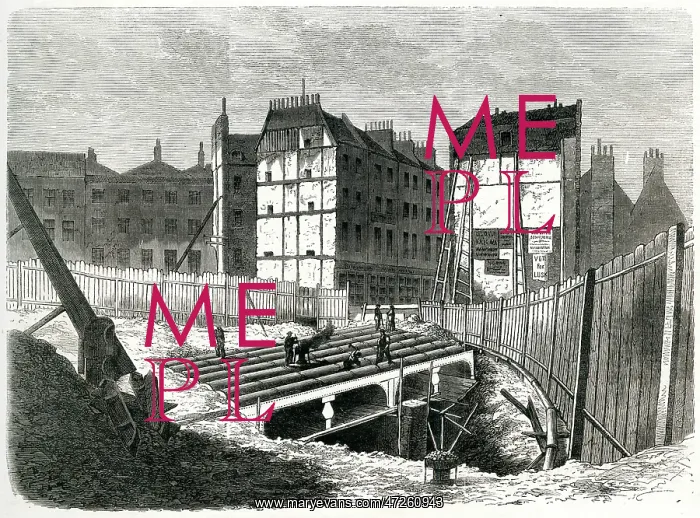 : Building underground railway in London, 1865 : Building underground railway in London, 1865