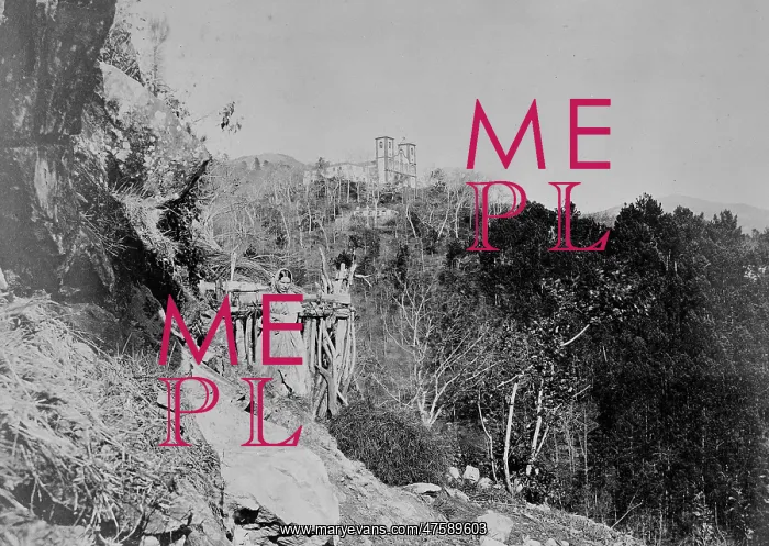 : Buildings and figures on mountainside : Buildings and figures on mountainside