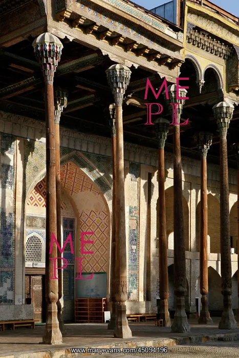  : Bukhara. Detail of columns in the portico, Bolo-Hauz Mosque