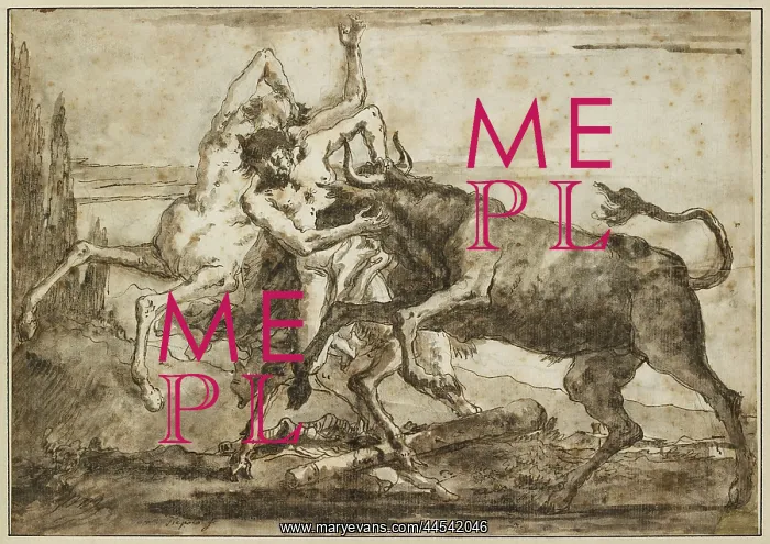 : A Bull attacking a Satyr and a Centaur : A Bull attacking a Satyr and a Centaur