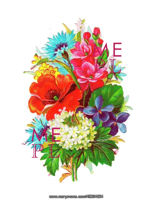 : Bunch of assorted flowers on a Victorian scrap : Bunch of assorted flowers on a Victorian scrap