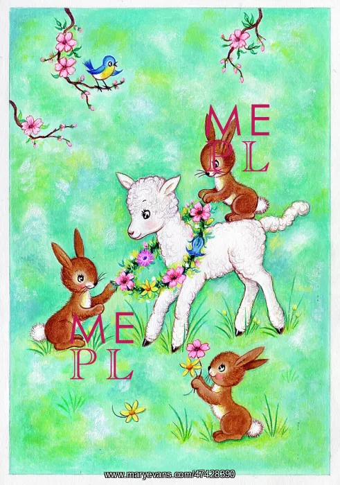  : Three bunnies with a lamb