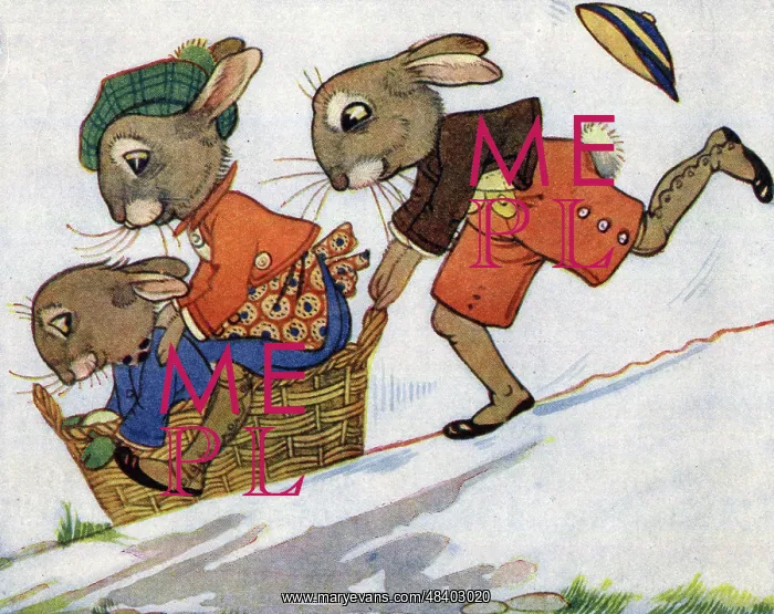 : The Bunnies ride down the hill in a basket : The Bunnies ride down the hill in a basket