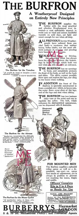 : Burberry Burfron coat advertisement, WW1 : Burberry Burfron coat advertisement, WW1