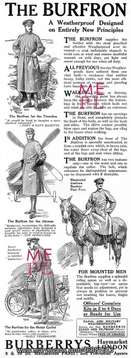 : Burberry Burfron coat advertisement, WW1 : Burberry Burfron coat advertisement, WW1