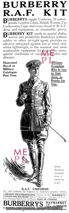 : Burberry R.A.F. kit advertisement, World War One : Burberry R.A.F. kit advertisement, World War One