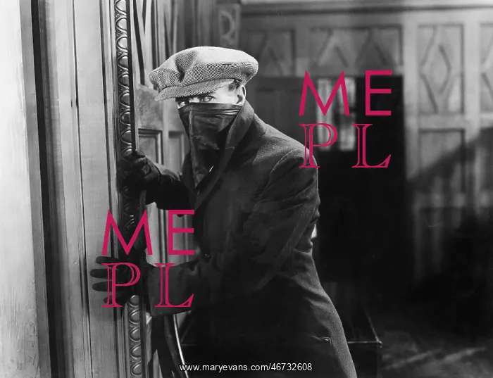 : Burglar with mask in a home : Burglar with mask in a home