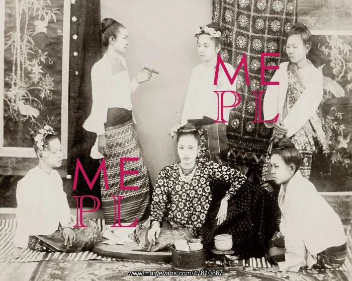 : Burmese lady and her attendants, Burma, Myanmar : Burmese lady and her attendants, Burma, Myanmar